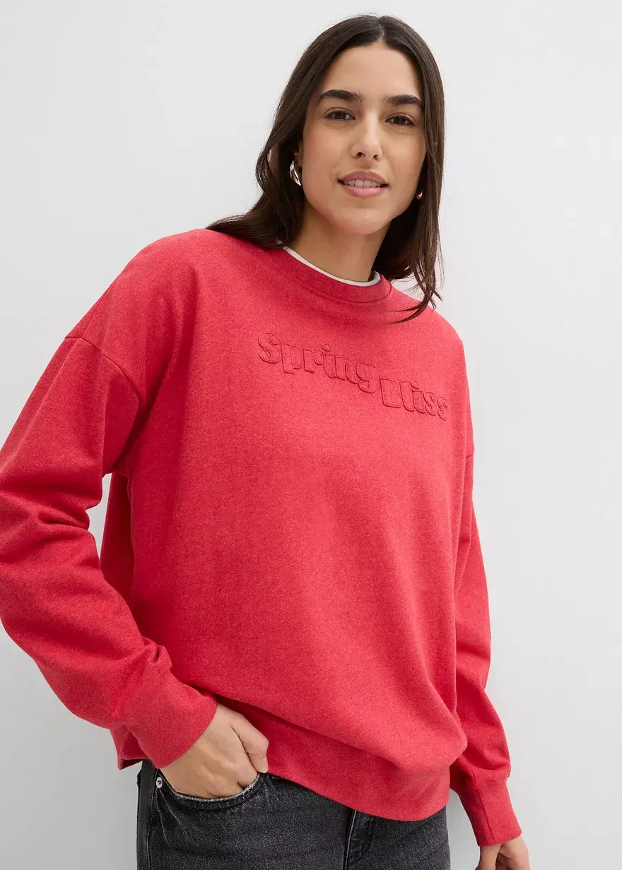 Bonprix Lässiges Sweatshirt Mit Bestickung - Rot - Damen