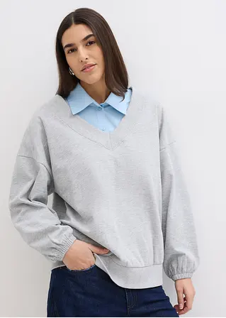 Bonprix Lässiges Sweatshirt Mit V-Ausschnitt - Grau - Damen