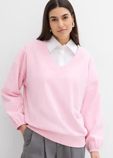Bonprix Lässiges Sweatshirt Mit V-Ausschnitt - Rosa - Damen