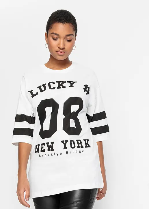 Bonprix Lässiges T-Shirt Im Oversized-Look Mit Statement-Print - Weiß