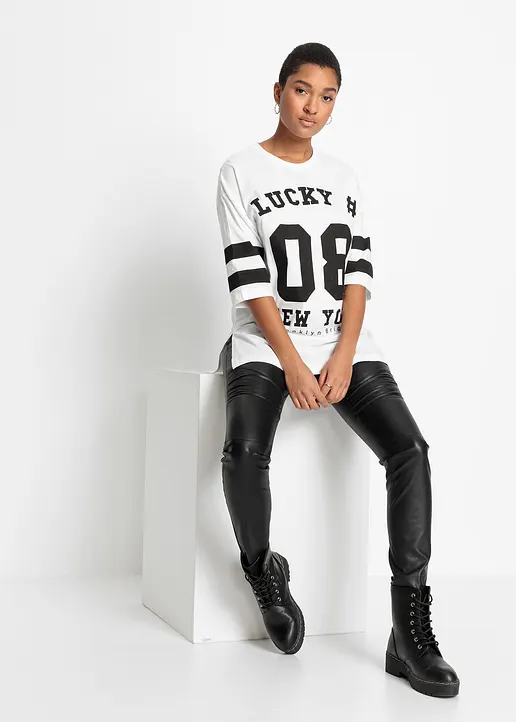 Bonprix Lässiges T-Shirt Im Oversized-Look Mit Statement-Print - Weiß