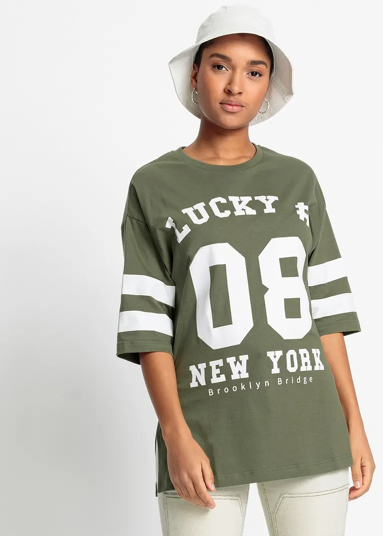 Bonprix Lässiges T-Shirt Im Oversized-Look Mit Statement-Print - Grün