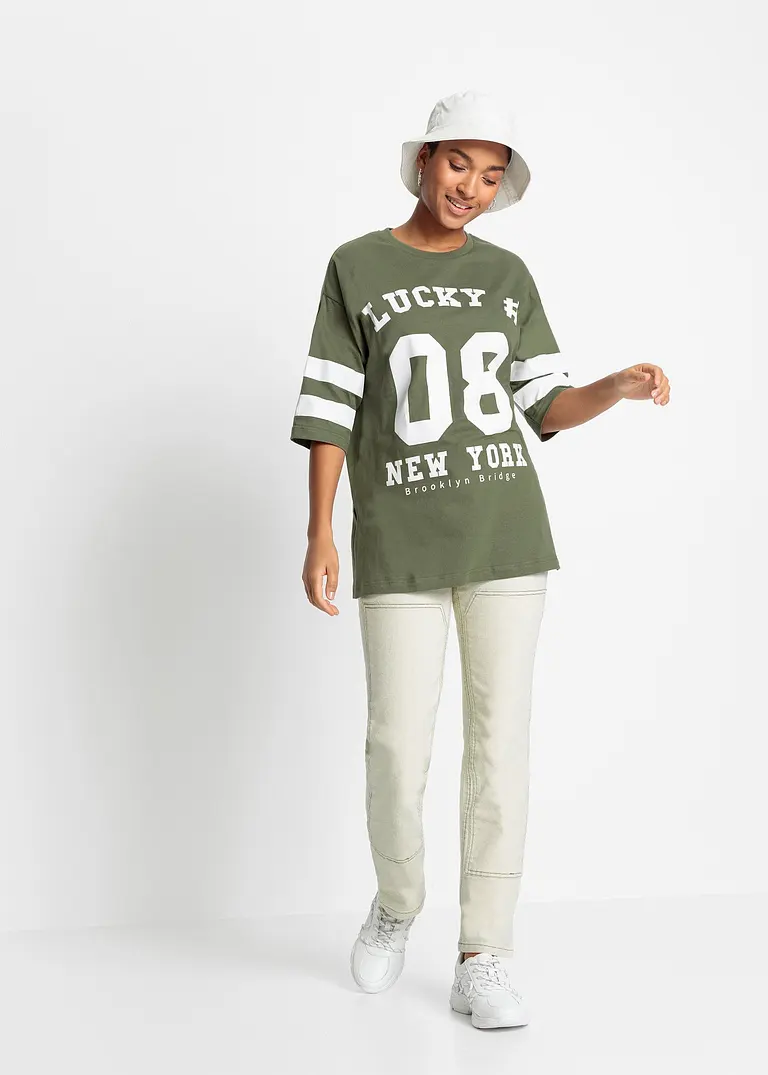 Bonprix Lässiges T-Shirt Im Oversized-Look Mit Statement-Print - Grün