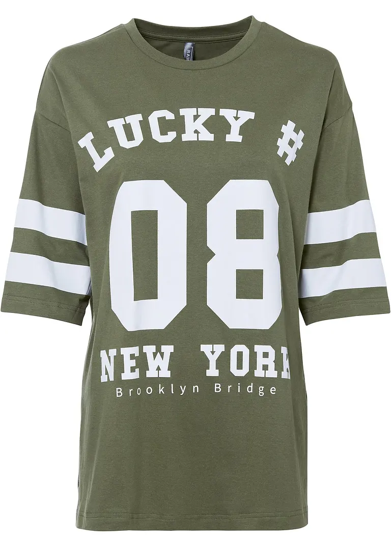 bonprix Lässiges T-Shirt im Oversized-Look mit Statement-Print - grün