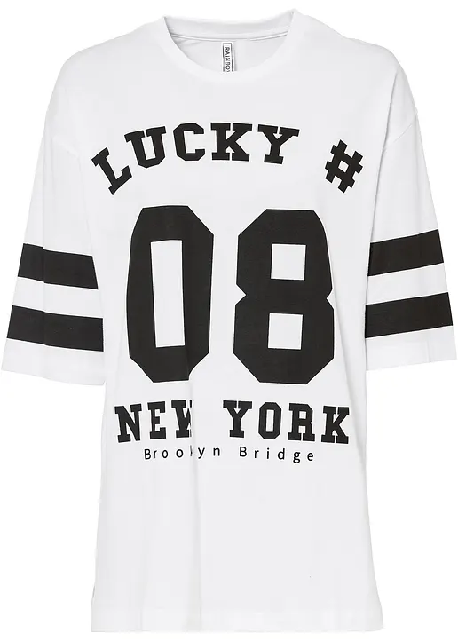 bonprix Lässiges T-Shirt im Oversized-Look mit Statement-Print - weiß