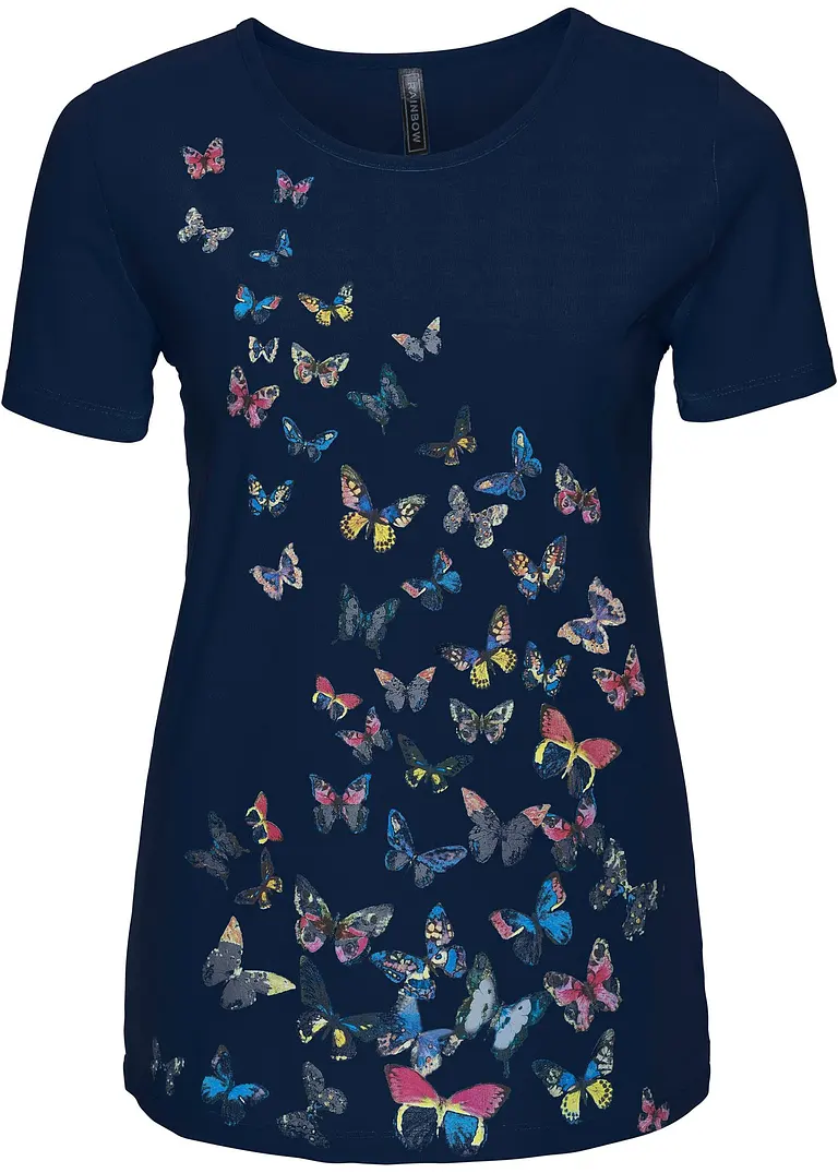 bonprix Lässiges T-Shirt mit Druck vorne - blau - Damen