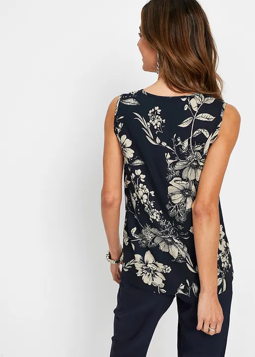 Bonprix Lässiges Viscose Top Mit Kleinen Seitenschlitzen - Blau