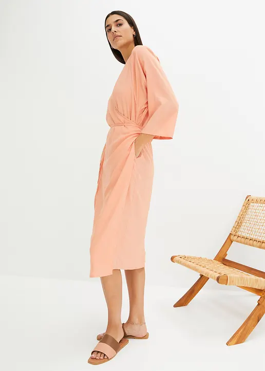 Bonprix Lässiges Wickelkleid In Midilänge - Orange - Damen