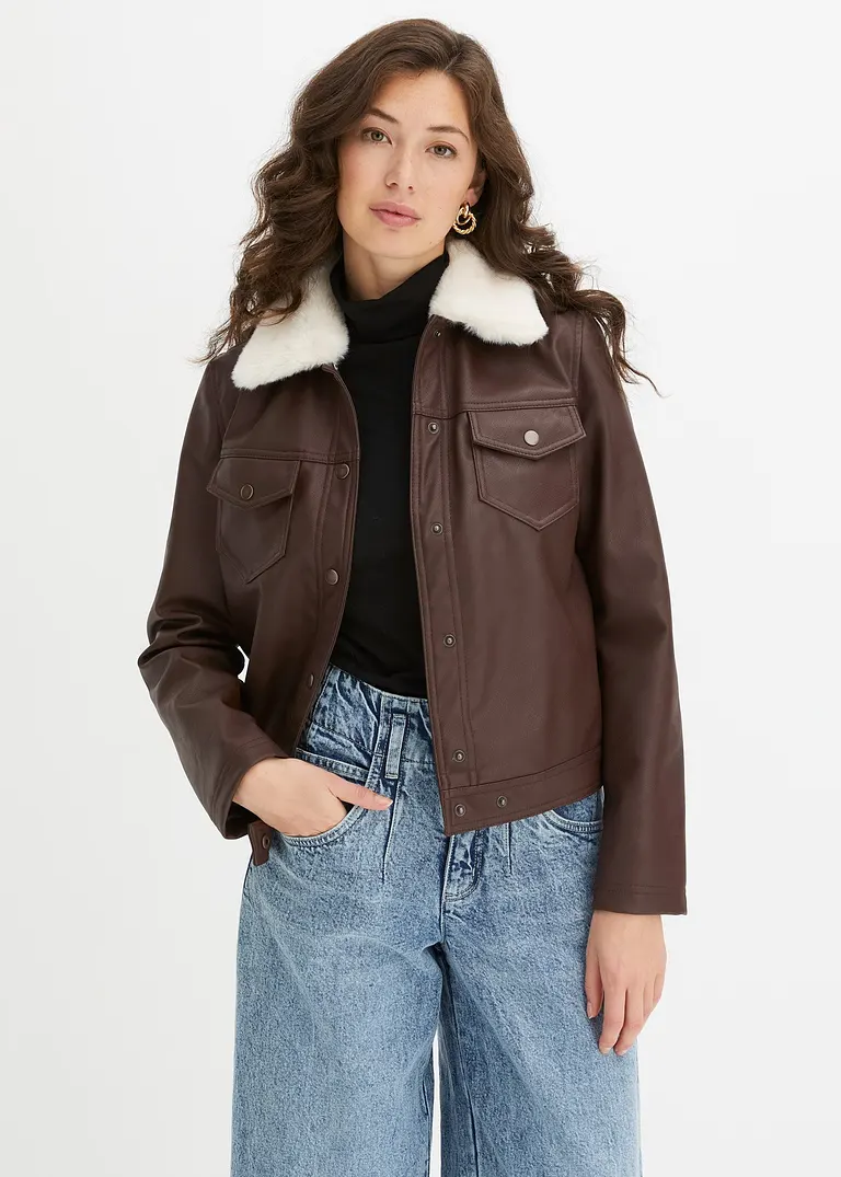 Bonprix Lederimitat Pilotenjacke Mit Stylischem Kragen - Braun