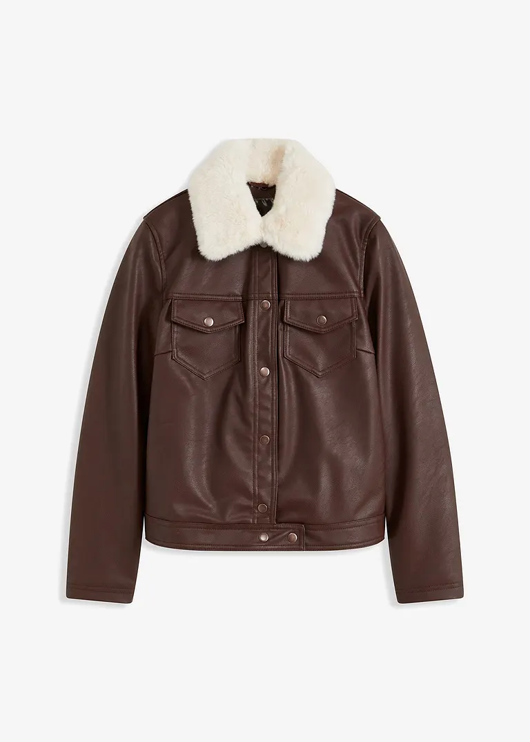 bonprix Lederimitat Pilotenjacke mit stylischem Kragen - braun