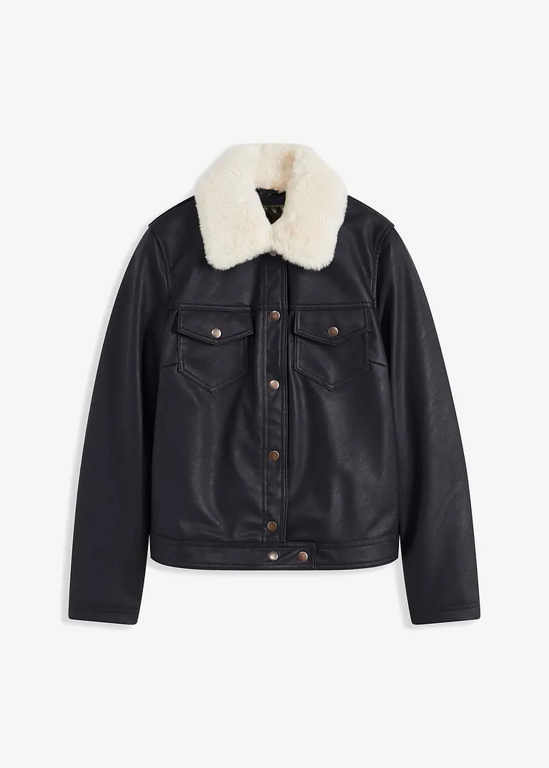 bonprix Lederimitat Pilotenjacke mit stylischem Kragen - schwarz - Damen