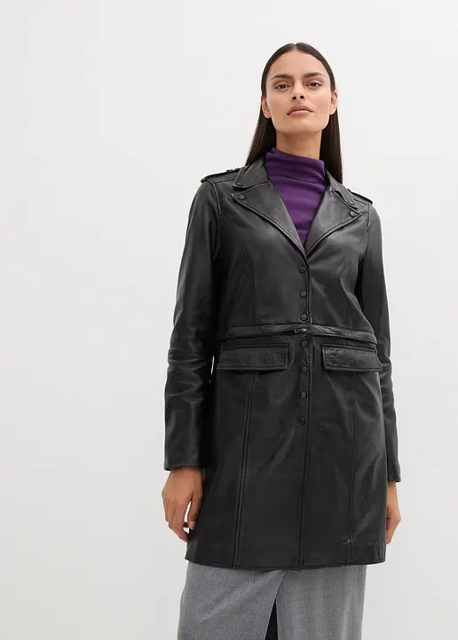 Bonprix Lederjacke Mit Tragevarianten: In Der Kurzen Version Als Bikerjacke Oder In Der Langen Version Als Trenchcoat Zu Tragen