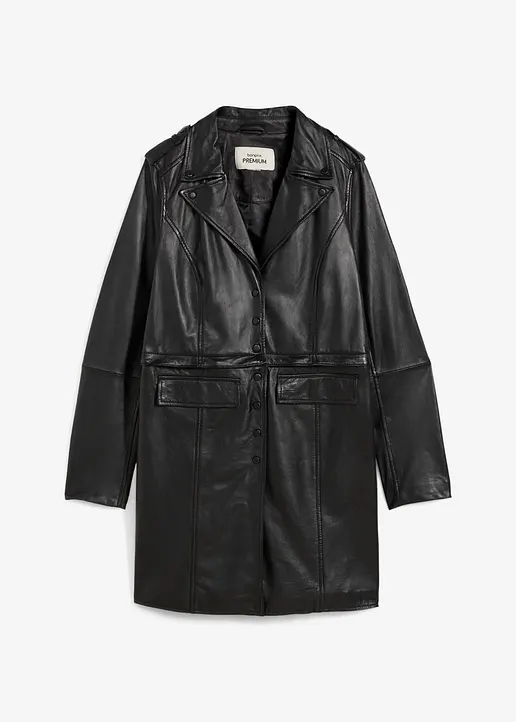 bonprix Lederjacke mit Tragevarianten: in der kurzen Version als Bikerjacke oder in der langen Version als Trenchcoat zu tragen