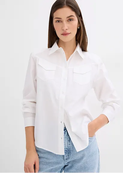 Bonprix Legere Hemdbluse Mit Langen Ärmeln Schulterpolstern Und Zwei Brusttaschen Vorne