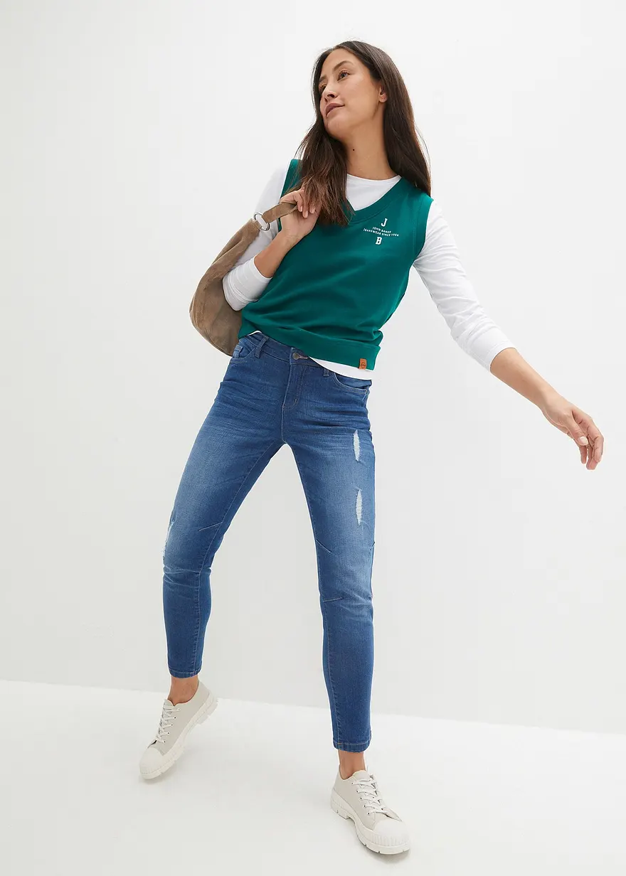 Bonprix Legere Jeans Mit Destroyed-Effekten - Blau Regular