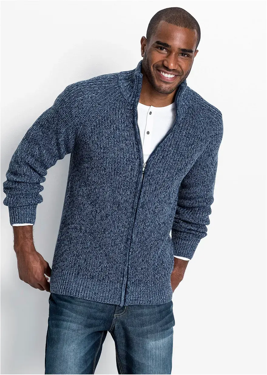 Bonprix Legere Strickjacke Mit Stehkragen - Blau - Herren