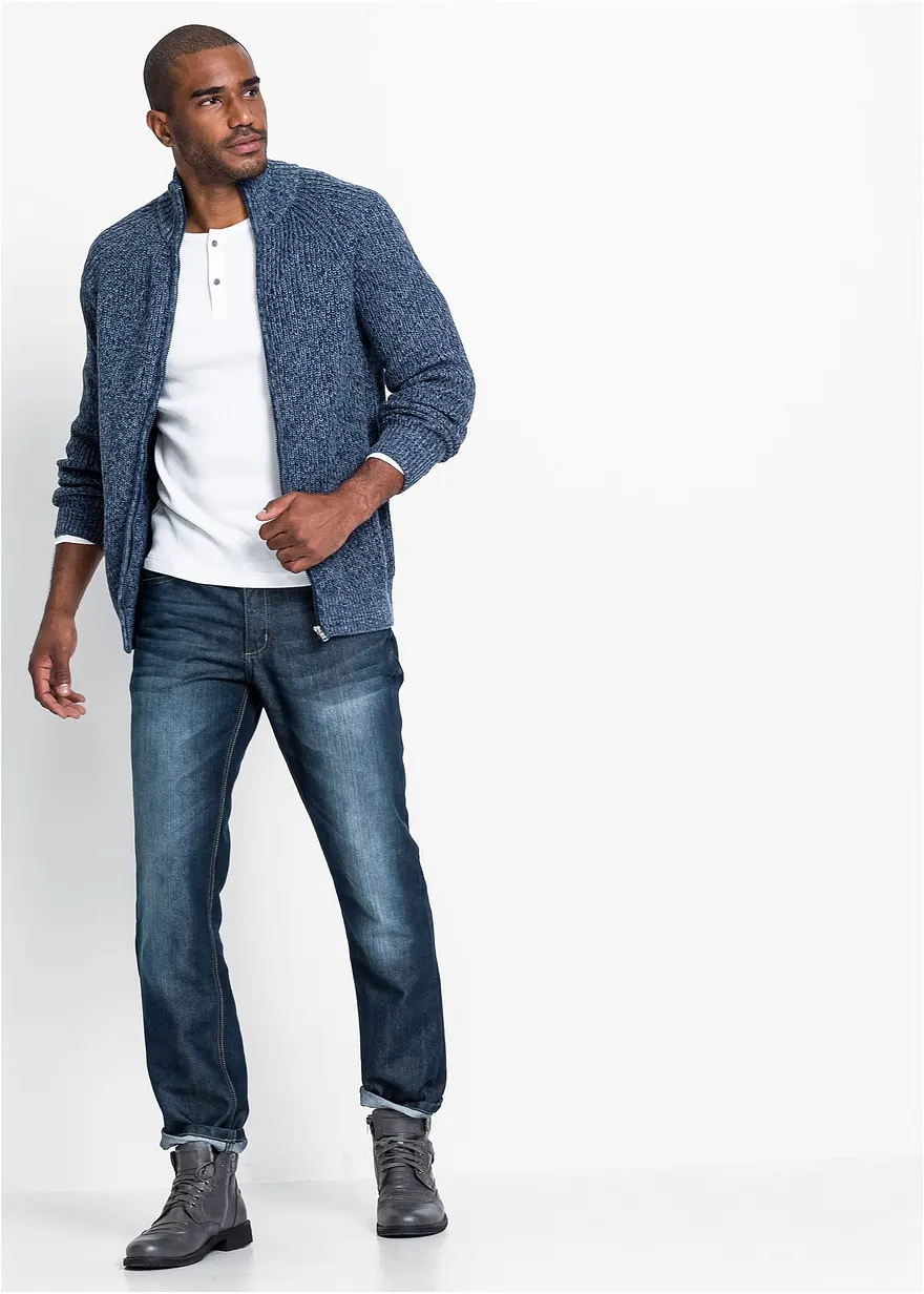 Bonprix Legere Strickjacke Mit Stehkragen - Blau - Herren