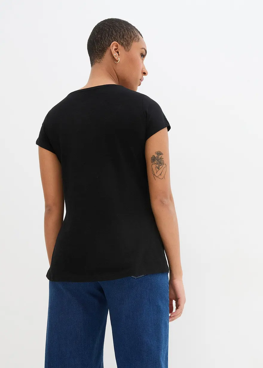 Bonprix Legeres Flammgarn-Shirt Mit Traumhaften Druck - Schwarz