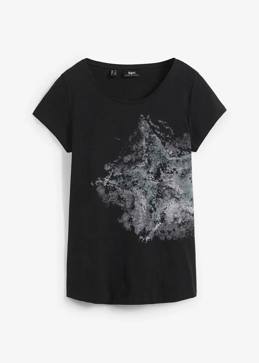 bonprix Legeres Flammgarn-Shirt mit traumhaften Druck - schwarz