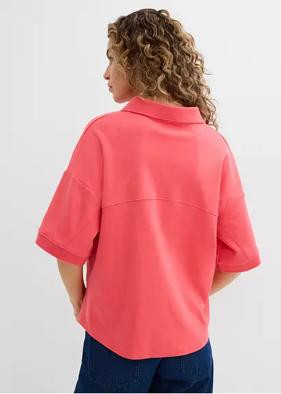 Bonprix Legeres Kurzarmstil Poloshirt Mit Kragen Aus Rippenstrick Und V-Ausschnitt In Lockerer Passform