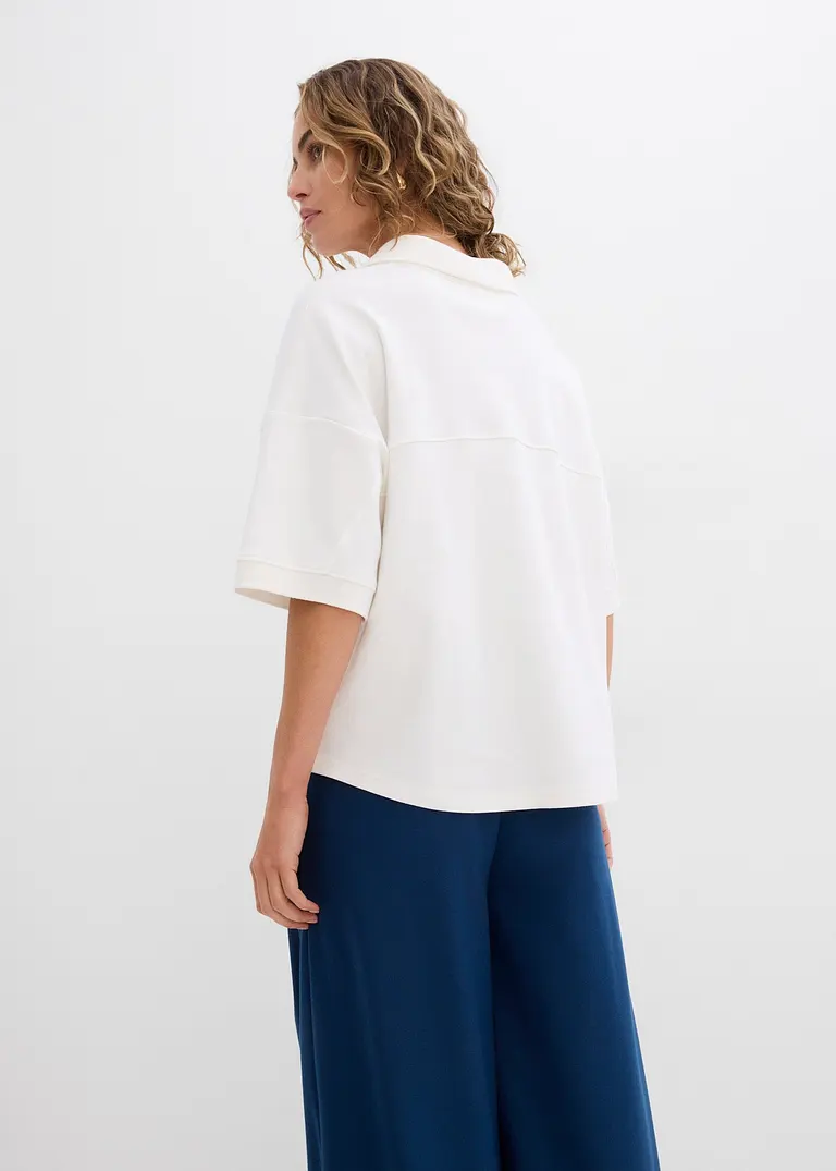 Bonprix Legeres Kurzarmstil Poloshirt Mit Kragen Aus Rippenstrick Und V-Ausschnitt In Lockerer Passform