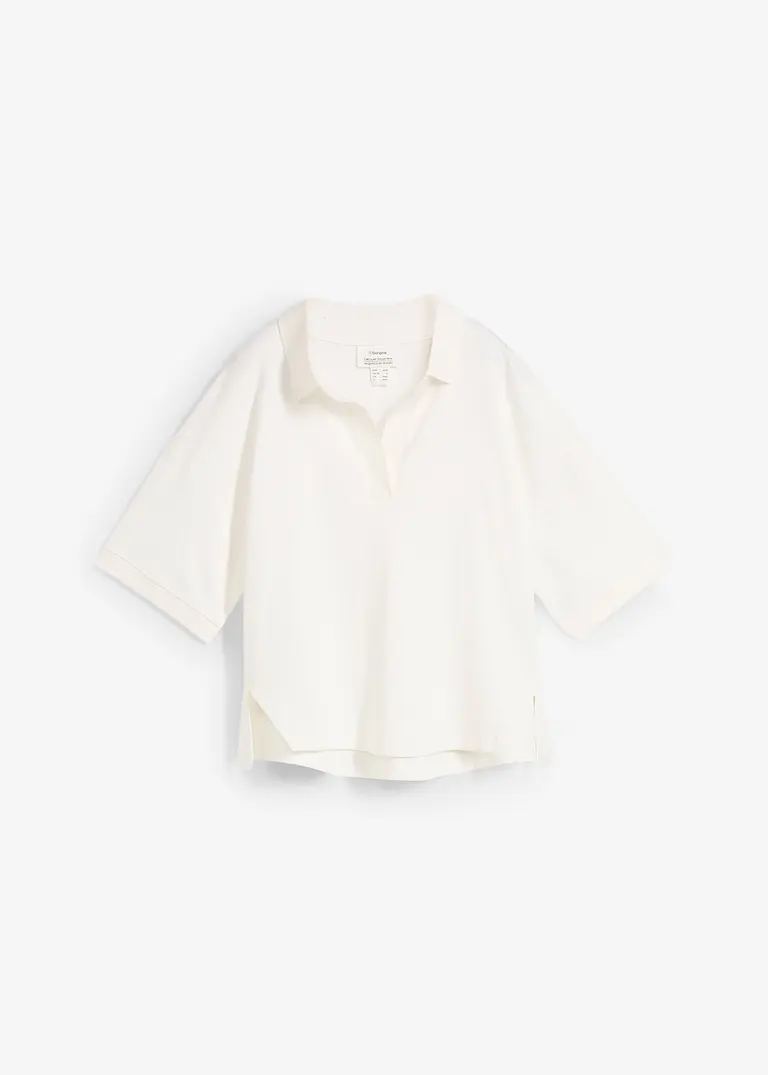 bonprix Legeres Kurzarmstil Poloshirt mit Kragen aus Rippenstrick und V-Ausschnitt in lockerer Passform