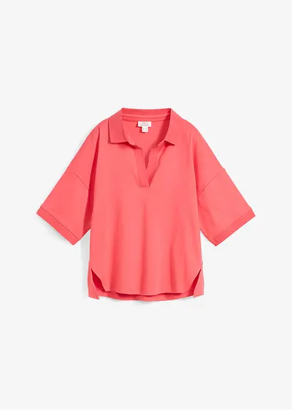 bonprix Legeres Kurzarmstil Poloshirt mit Kragen aus Rippenstrick und V-Ausschnitt in lockerer Passform