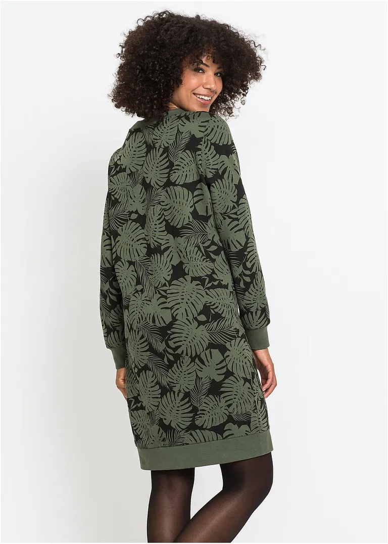 Bonprix Legeres Sweatkleid Mit Druck Und Rundhalsausschnitt - Grün