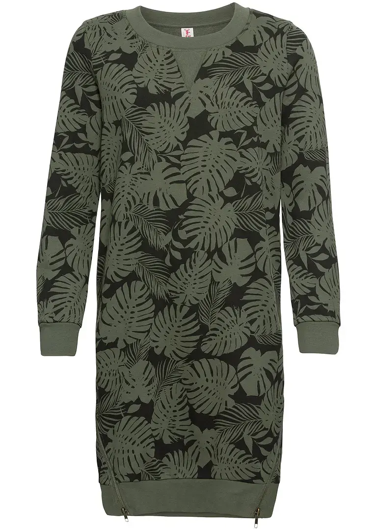 bonprix Legeres Sweatkleid mit Druck und Rundhalsausschnitt - grün