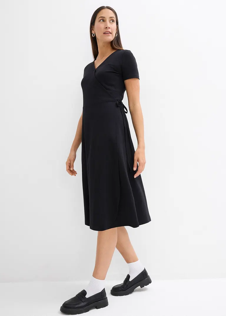 Bonprix Leicht Ausgestelltes Wickelkleid - Schwarz - Damen