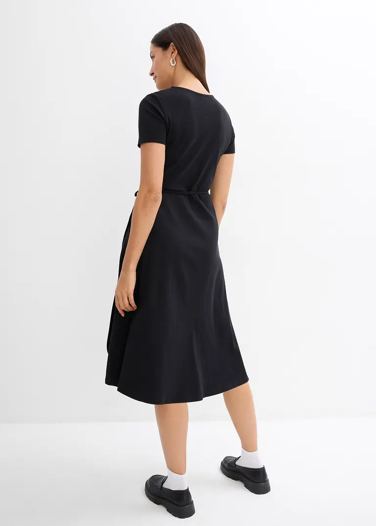 Bonprix Leicht Ausgestelltes Wickelkleid - Schwarz - Damen