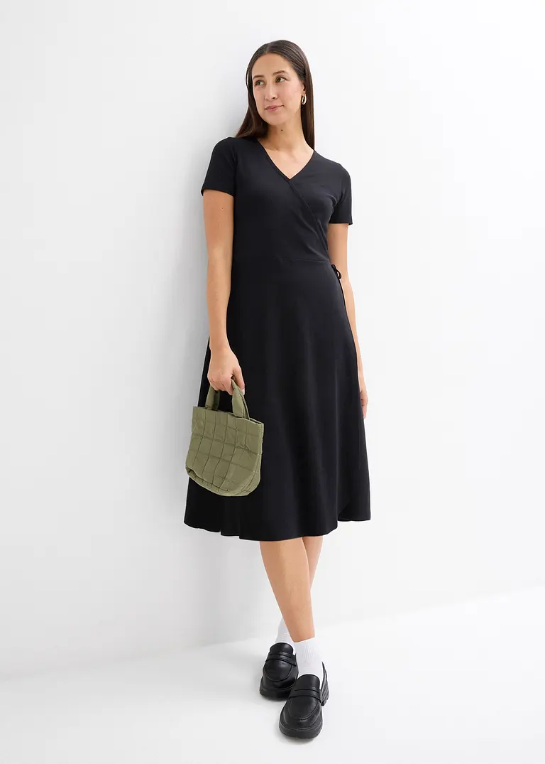 Bonprix Leicht Ausgestelltes Wickelkleid - Schwarz - Damen