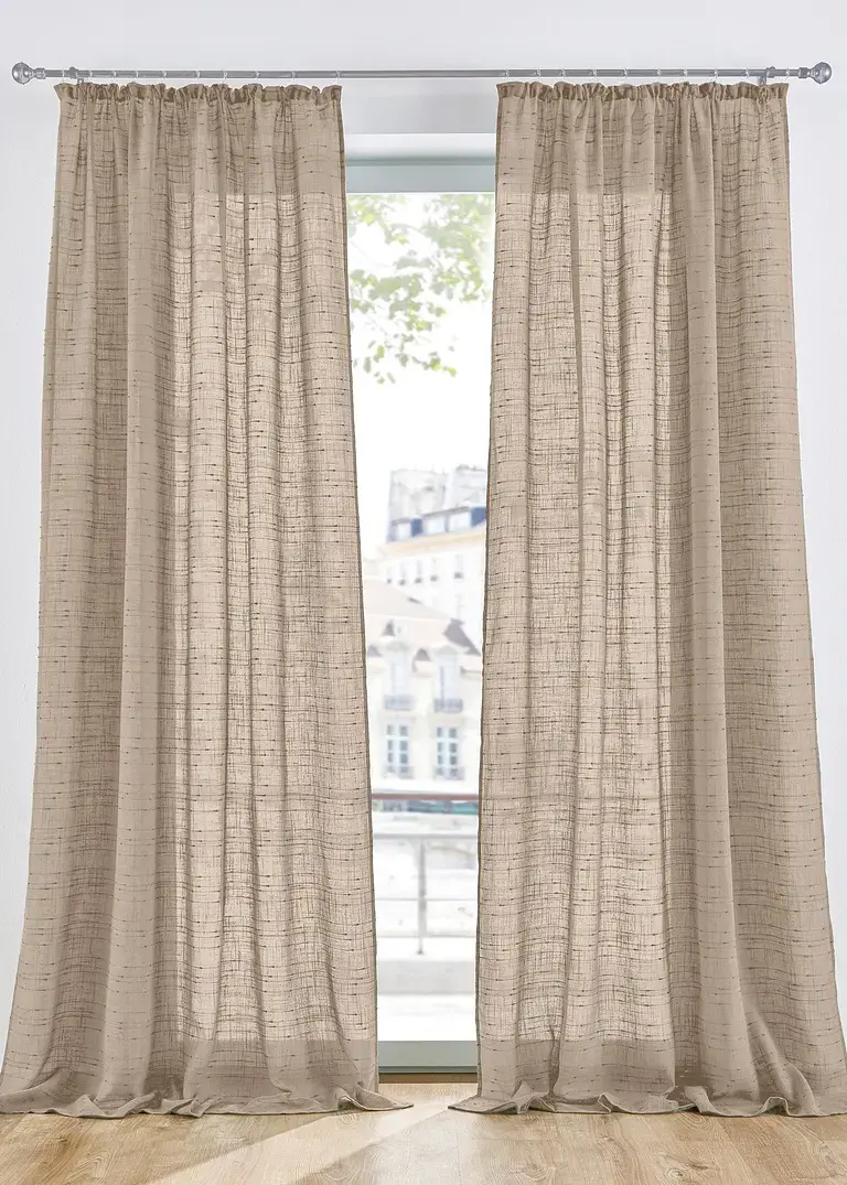 Bonprix Leicht Fallende Fertiggardine In Leinen-Optik - Grau Kräuselband