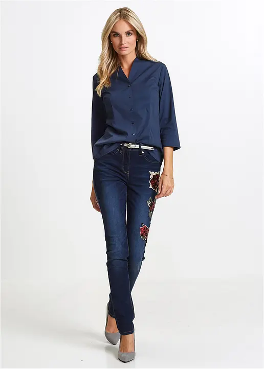 Bonprix Leicht Taillierte Bluse Mit Kleinem Stehkragen Und 3/4-Ärmeln