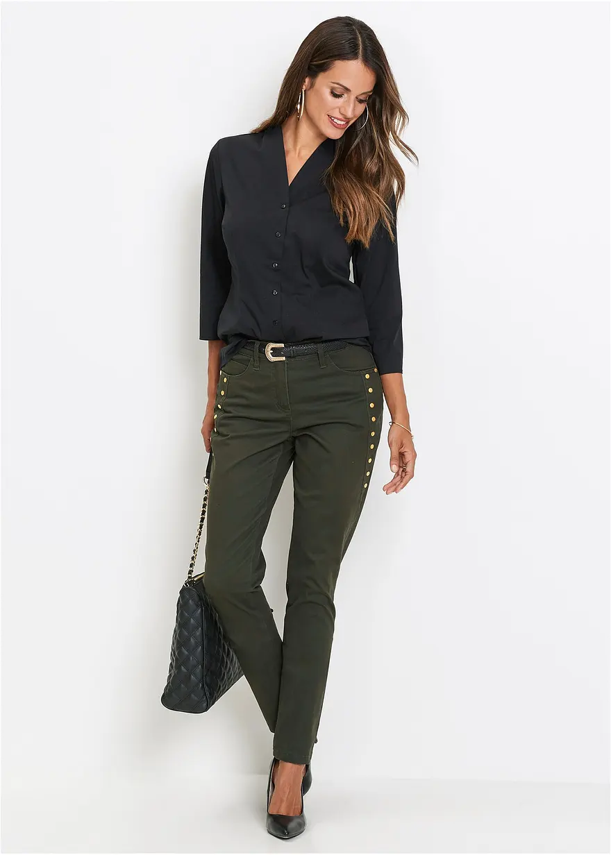 Bonprix Leicht Taillierte Bluse Mit Kleinem Stehkragen Und 3/4-Ärmeln
