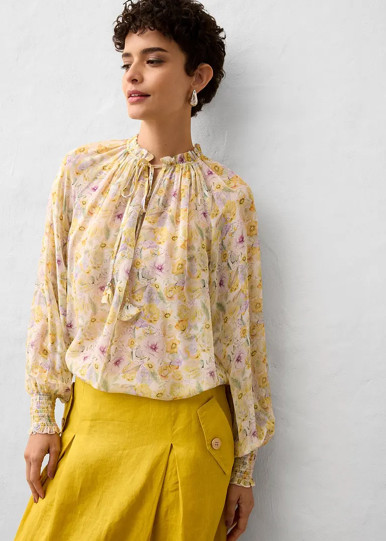 Bonprix Leicht Transparente Premium Tunika Mit Seidenanteil - Gelb