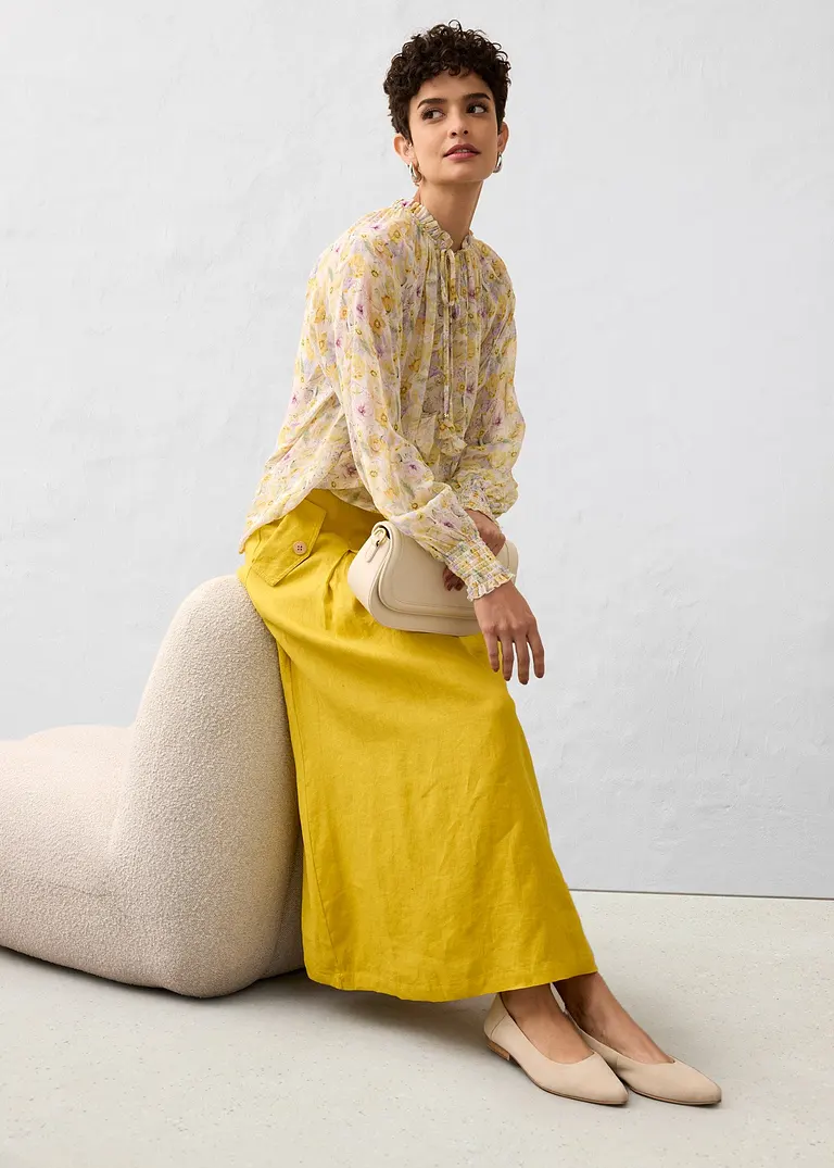 Bonprix Leicht Transparente Premium Tunika Mit Seidenanteil - Gelb