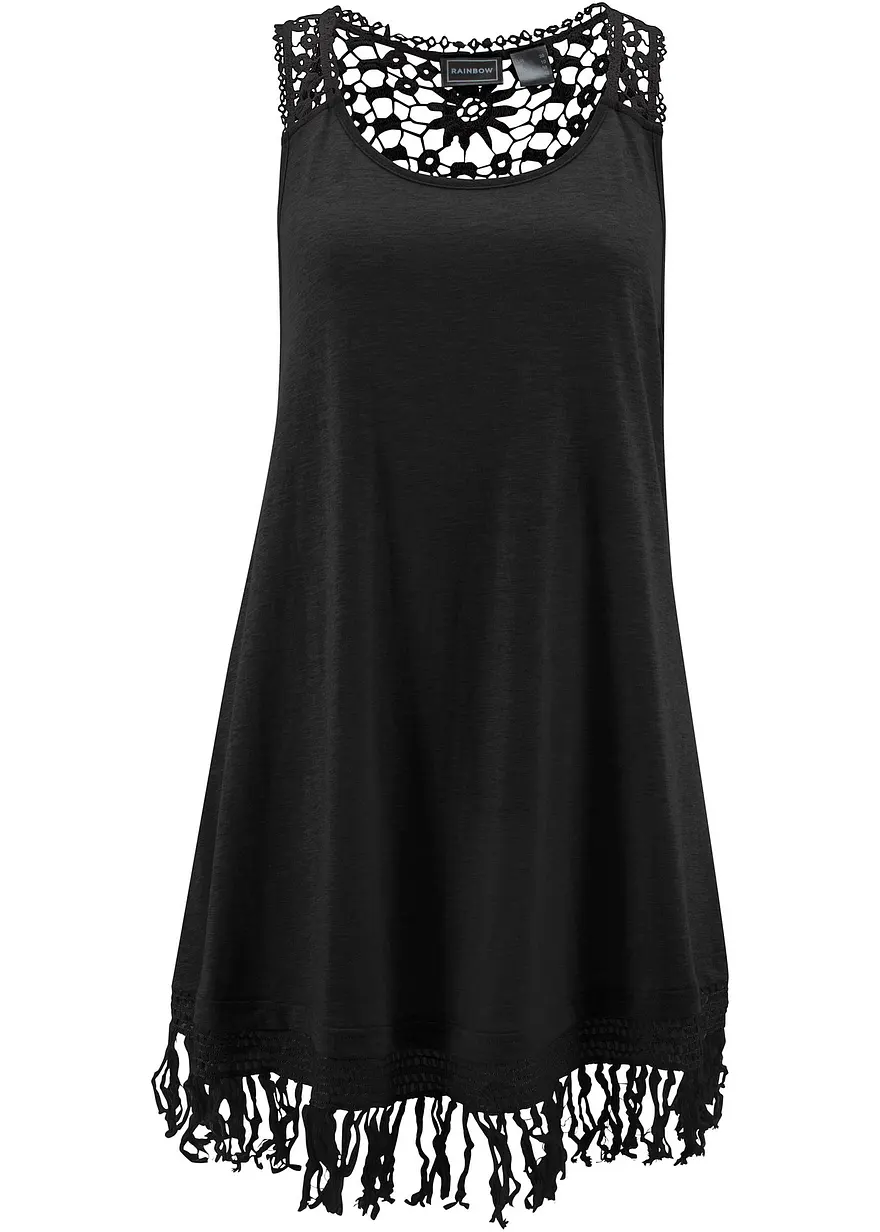 bonprix Leicht transparentes Strandkleid mit Häkelverzierung und Fransen