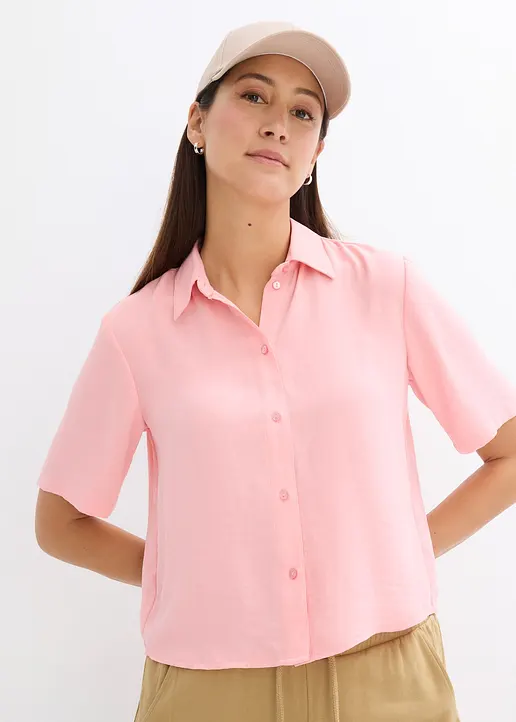 Bonprix Leicht Verkürzte Kastige Hemdbluse Mit Halbarm Umlegekragen Und Knopfleiste