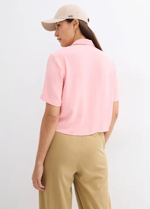 Bonprix Leicht Verkürzte Kastige Hemdbluse Mit Halbarm Umlegekragen Und Knopfleiste