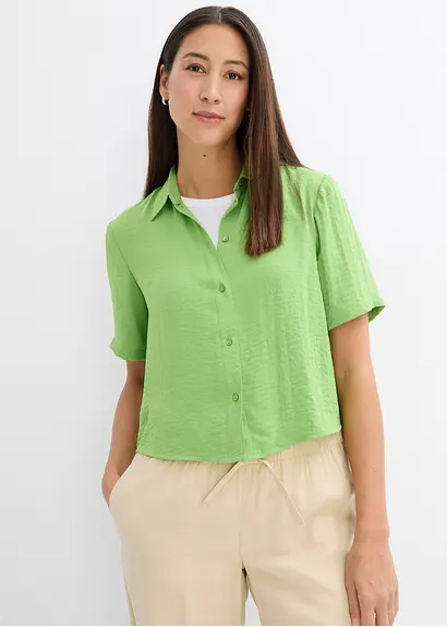 Bonprix Leicht Verkürzte Kastige Hemdbluse Mit Halbarm Umlegekragen Und Knopfleiste