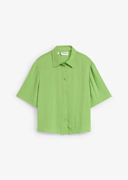 bonprix Leicht verkürzte kastige Hemdbluse mit Halbarm Umlegekragen und Knopfleiste