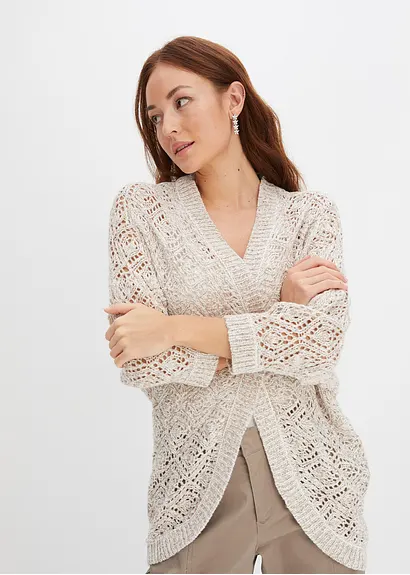 Bonprix Leichte Strickjacke Im Schönen Ajour-Design Gestrickt. - Weiß