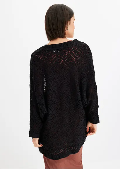 Bonprix Leichte Strickjacke Im Schönen Ajour-Design Gestrickt. - Schwarz