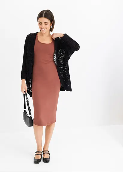 Bonprix Leichte Strickjacke Im Schönen Ajour-Design Gestrickt. - Schwarz