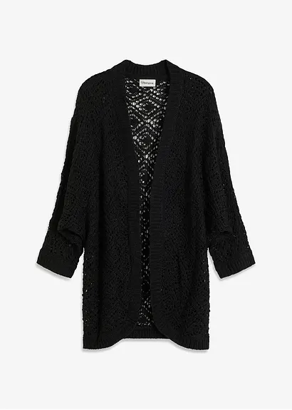 bonprix Leichte Strickjacke im schönen Ajour-Design gestrickt. - schwarz