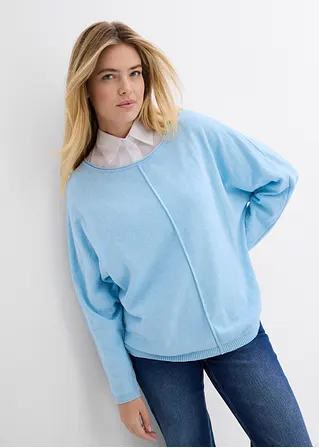 Bonprix Leichter Pullover Mit Modischer Biese - Blau - Damen