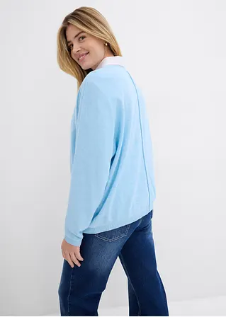 Bonprix Leichter Pullover Mit Modischer Biese - Blau - Damen