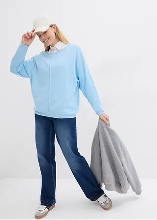Bonprix Leichter Pullover Mit Modischer Biese - Blau - Damen