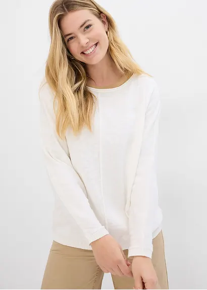 Bonprix Leichter Pullover Mit Modischer Biese - Weiß - Damen